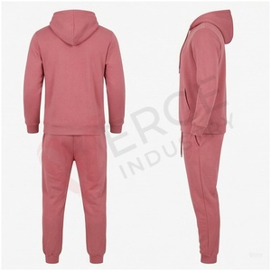 Ensemble de survêtement rose pour homme, manches longues, à capuche, couleur unie, respirant, coupe décontractée, pour l'automne, avec poches à cordon - Product Image 2