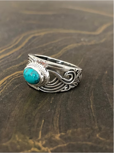 Handcrafted 925 Silver Designer <b>Thick</b> Band <b>Ring</b> Featuring Turquoise Gemstone Fine Jewelry By JAIPUR SILVER - Product Image 4