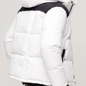 <b>Men's</b> <b>White</b> Hooded <b>Puffer</b> <b>Jacket</b> Color Blocking Windproof Casual Winter Wear Polyester Wadding Regular Length Zipper Closure - Product Image 6