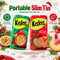 Bonbons KisKis festifs et rafraîchissants aux saveurs fruitées et mentholées, édition limitée, saveur fruit de la passion et pêche, en boîte mince, pour fêtes