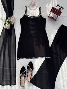 Traje de pantalón bootcut con dupatta de georgette sintético y bordado de espejos auténticos - Product Image 6