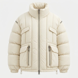 Men's Cream Color Puffer Jacket Winter <b>Coat</b> Zip Up Outdoor Streetwear Custom Private Label OEM ODM - Product Image 1