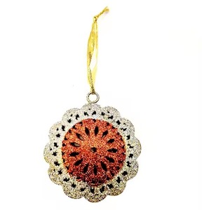 Custom Two-Sided Metal Christmas Hanging Ornament Xmas Holiday <b>Decorations</b> Pendant Silver Glitter Metal Craft Hanging Ornament - Product Image 5