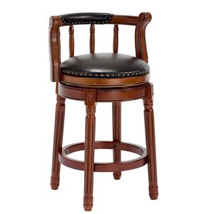 26.5 Taburetes de Bar de Cuero Vacuno con Base de Madera, Giratorios 360 Grados, con Respaldo Cómodo para Cocina y Barra de Hogar, Color Negro - Product Image 1
