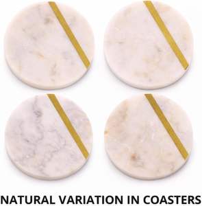 Posavasos Redondos de Mármol Blanco con Franja de Latón - Product Image 2