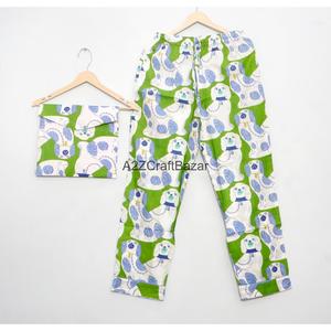 Conjunto de ropa de dormir floral romántica de algodón de manga larga para mujer, traje de pijama de dos piezas de tela suave y transpirable, cintura elástica, verano - Product Image 1