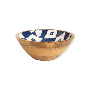 Bol de service carré en bois avec intérieur émaillé rayé bleu et cuillère assortie pour la cuisine et la table à manger - Product Image 5