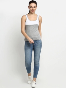 Camiseta sin mangas para mujer con bloques de color, cuello redondo, informal, transpirable, de punto, sin mangas, longitud regular, poliéster - Product Image 5