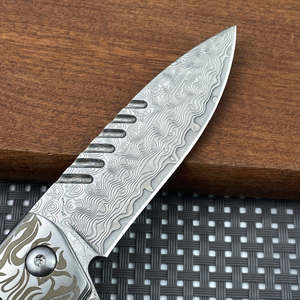 Couteau de poche pliant en acier Damas de qualité industrielle, personnalisable OEM, avec manche, pour homme, cadeau de camping - Multifonctionnel, garantie 1 an - Product Image 2