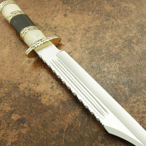 Couteaux Bowie en acier D2 faits à la main avec manche noir crème, lame polie argentée, garde décoratif, pour la chasse et le camping en extérieur - Product Image 2