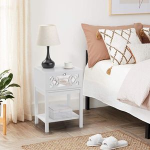 Single Carved White <b>Bedside</b> <b>Table</b> 40*35*56cm Density Board with Smoked <b>Mirror</b> Spray Paint Nightstands - Product Image 4