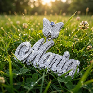 Collier unisexe hip-hop en argent 925 avec initiale personnalisée en écriture cursive, fermoir papillon, pendentif en moissanite, cadeau - Product Image 6