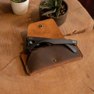 Vintage Genuine Leather <b>Glasses</b> Sleeve Luxury Soft Cowhide Pouch Slim Handmade Reading Eyewear <b>Case</b> Holder LGC-0126 - Product Image 4