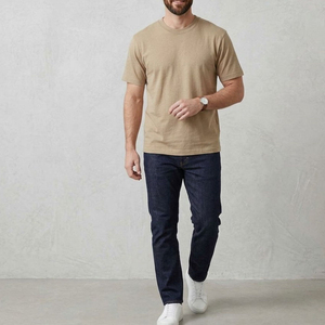 Men's Plain Dyed Cotton T-Shirt Short Sleeve O-Neck Regular Fit Solid Color Casual Jersey Knit <b>Tee</b> - Product Image 4