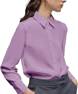 2023 camisas de vestir informales de Color sólido para mujer blusas de otoño tejidas con cuello vuelto personalizado con botones de manga larga - Product Image 1