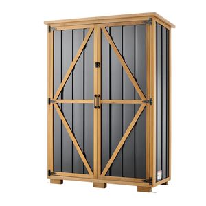 Caseta de Almacenamiento para Exteriores de 46.06" X 62.99", Caseta de Madera y Metal para Herramientas de Jardín con Puertas con Cerradura, Techo Inclinado Impermeable - Product Image 1