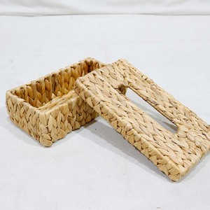 Hot Sales Woven Water Hyacinth Rectangle Tissue Cover Holder <b>Box</b> with <b>Drop</b>-On Top Lid - Product Image 6