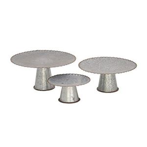 Rustic Galvanized Metal <b>Cake</b> <b>Stand</b> Set Scalloped Edge Pedestal Display Platter Vintage Dessert Holder for Wedding Party Home - Product Image 1
