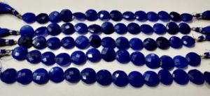 Perles de saphir bleu rondes, forme pièce, facettées, percées sur un trépan, 15 mm, vendues par brin de 8 pouces - Product Image 4