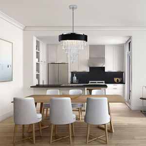 Lampadario Moderno in Cristallo da 18 Pollici con 8 Luci G9, Altezza Regolabile, Paralume Nero in Velluto Imitazione Anti-Riflesso per Sala da Pranzo - Product Image 3