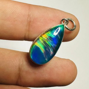 NIKHIL GEMS Pendentif Goutte d'eau en Opale Aurore Vintage Fait Main en Argent Sterling 925 Certifié par un tiers Breloque en Pierre Précieuse - Product Image 3