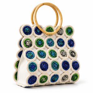 Sac fourre-tout personnalisable écologique pour femme, multicolore, avec poignées en canne, motif lettres, carré, pour l'été, vente en gros - Product Image 5