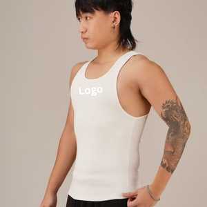 <b>Men's</b> <b>White</b> 100% Cotton Breathable Knitted <b>Tank</b> <b>Top</b> Square Collar Solid Color Casual Style 180g Made BD Custom Brand In-Stock - Product Image 6