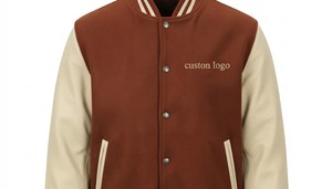 Blouson universitaire personnalisé pour homme en velours côtelé marron crème avec logo brodé sur la manche, coupe décontractée, col rabattu, idéal pour l'automne - Product Image 5