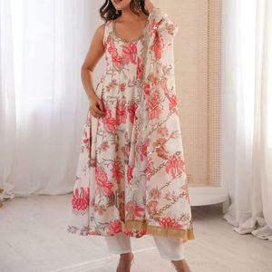 Vestido Anarkali de Organza Elegante para Mujer con Conjunto de Dupatta, Bordado, Elástico y Reversible, para Bodas y Eventos - Product Image 1