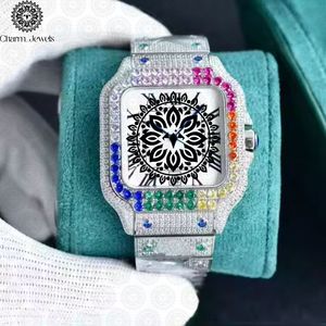 Charm_Jewels Luxury Women's Stainless Steel Square <b>Watch</b> 38mm Analog Quartz Sapphire Crystal Rainbow Gemstone Dial Folding Clasp - Product Image 6