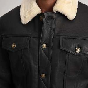 Veste de camionneur en cuir noir vieilli Furat Leathers, respirante, coupe-vent, col montant, fermeture éclair, pour homme, hiver - Product Image 3