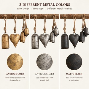 Rustic Brass <b>Heart</b> Wall <b>Hanging</b> Decor with Bells for Home Decoration - Product Image 4
