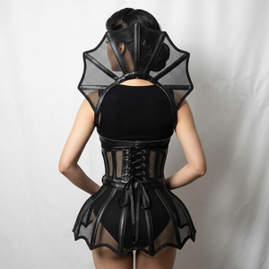 Black Mesh Corset Bodysuit Steel Boned Tummy Control <b>Shapewear</b> Halter Waist Trainer for Stage Performance Steampunk Mesh Corset - Product Image 3