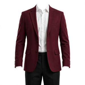 <b>Men's</b> Burgundy Single Breasted Flat Front Suit <b>Jacket</b> with <b>White</b> Shirt and Black Pants Polyester Material Adult Formal Wear - Product Image 4