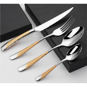 Juego de Cubiertos de Lujo en Oro, Juego de Cubiertos de Acero Inoxidable 18/10, Juego de Vajilla con Mango Texturizado, Servicio de Cubiertos Plateados para Hotel y Bodas - Product Image 2