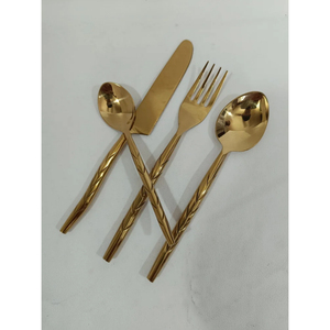 Juego de cubiertos de latón dorado de lujo con diseño único de mango en forma de hoja, juego de cubiertos para el hogar, hotel y restaurante al mejor precio. - Product Image 1