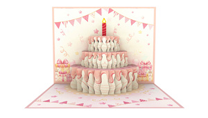 Pop-Up Birthday Cake Card With 3D Tiered Design Pink Candle <b>Gifts</b> And Bunting Decorations - Product Image 1