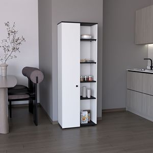 Armadio da cucina Cary 67 pollici H bianco/nero con una porta e cinque ripiani interni/esterni-Depot E Shop - Product Image 1