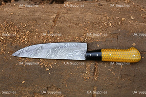 Couteau de Chef en Acier Damas Forgé à la Main, Tranchant comme un Rasoir, 12 Pouces, avec Manche Nid d'Abeille, OEM ODM Disponible, Étiquette Privée, Couteaux en Gros - Product Image 4