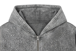 Sweat-shirt unisexe à capuche zippé gris à pois scintillants, coupe oversize, décontracté, en molleton lavé 100% coton, écoresponsable, streetwear, hiver - Product Image 6