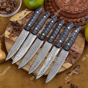 มีดสเต็กเหล็กดามัสกัสตีขึ้นรูปด้วยมือ ใบมีด 4.5 นิ้ว ด้ามไม้ปักก้า ใช้ได้ทั้งมือซ้ายและขวา ผิวขัดเงา คมกริบ ผลิตตามแบบ OEM ขั้นต่ำในการสั่งซื้อน้อย - Product Image 6