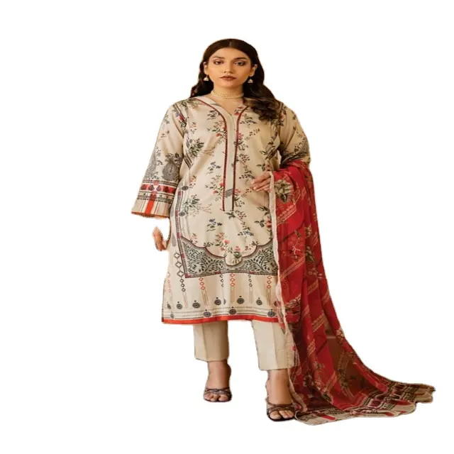 Nuevas llegadas venta de ropa de verano en pakistaní más vendidos 3 uds vestidos vestido sin costuras tela de césped señoras ropa de verano traje