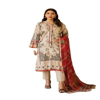 Nouvel arrivage de costume d'été pakistanais 3 pièces robe non cousue en tissu de pelouse en coton pour dames dédouanement d'été