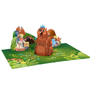 การ์ดป๊อปอัพ 3 มิติ ลายงานเลี้ยงวันเกิดสัตว์ พร้อมซองจดหมาย สำหรับงานวันเกิด ลายหมีสีน้ำตาลและสัตว์อื่นๆ ในธรรมชาติ การ์ดทำมือ - Product Image 1