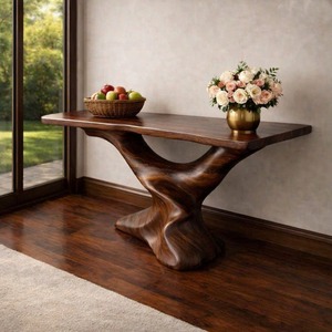 Handcrafted solid wood console <b>table</b> Modern living room entrance <b>table</b> Curved wood console <b>table</b> - Product Image 4