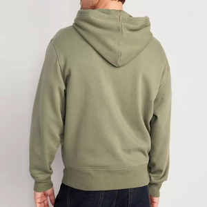 Sweat-shirt à capuche vert olive pour homme, coupe classique, en polaire, décontracté, avec fermeture éclair et poches, idéal pour l'hiver, brodé, uni teint - Product Image 2