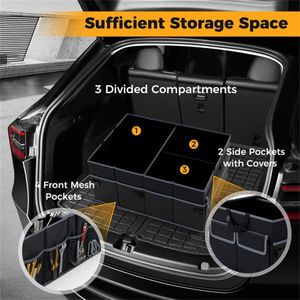 Organizador de Maletero de Coche de 13 Galones con 3 Compartimentos y 6 Bolsillos, Base Antideslizante de Tela Oxford 600D en Negro - Product Image 6
