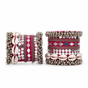 Bohemian Women's Handmade Cuff Bracelets with Shell Inlay Pink <b>Mirror</b> <b>Beads</b> Geometric Pattern Statement Fashion Party Jewelry - Product Image 3