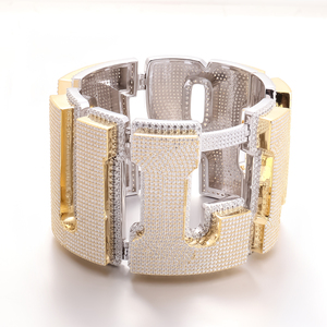 Bracelet personnalisé pour homme en argent 925 avec diamant Moissanite, chaîne gourmette glacée bicolore or, cadeau de luxe certifié diamant - Product Image 6