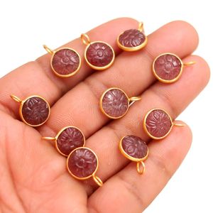 Colgante de Flor Tallada en Cuarzo Rosa Fresa Natural con Baño de Oro Vermeil y Plata de Ley 925, Gema de Fresa, Cristal Curativo - Product Image 6